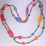 Vintage Black Pink Yellow Colorful Boho Beaded Retro Necklace Photo 0