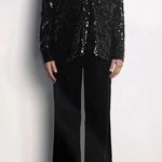 ZARA  SEQUIN LONG SLEEVE V-Neck BLOUSE Top BLACK SIZE S NEW Photo 2