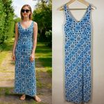 J. McLaughlin  Maxi Dress Catalina Cloth Blue Geometric Print Stretch S Coastal Photo 1