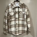 Garage  Cream Tan Green Plaid Vancity Shacket Women’s Size Medium Photo 5