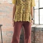 Fossil  Lace Ruffle Floral Top Women Small Scalloped Boho Y2K Cottage Mustard Photo 3