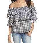 WAYF Gingham Pattern Ruffle Sleeves Off the shoulder Blouse Small preppy Photo 0