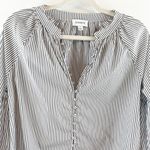 Evereve  Sofia Stripe Long Sleeve Button Down Poplin Blouse Top White Black Small Photo 6