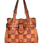 Mulberry Vintage Tonal Cognac Brown Leather Woven ‘Elgin’ Western Tote Bag Photo 0