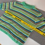 Miss Sparkling Green White Orange Pink Striped Short Sleeve Crochet Knit Top Photo 5