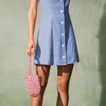 Rihoas Blue Boat Neck Cotton Plaid Mini Dress Size XS Photo 2
