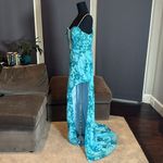 Women’s Blue Mermaid Fit Prom Party Dress Sparkly Sequins Leg Slit Size 12 Photo 2