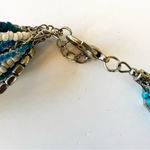 Vintage Glass Bead‎ Twist Necklace Boho Summer Beachy Vibes 30” Turquoise Silver Blue Photo 2
