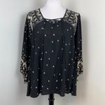 Angie Black and White Peasant Boho Chic Bell Sleeve Lace Up Blouse Top Medium Photo 1