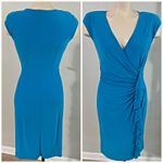American Living Blue Ruched Ruffle Sheath Dress Size 6 Stretch Bodycon chic Photo 1