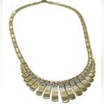 Solid 14K yellow gold Egyptian revival fringe bib necklace, vintage Photo 2