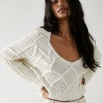 Free People  Size XL Traveler Cable Knit Pullover V Neck Sweater Creme Neutral Photo 10