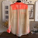 Democracy Polka Dot Sheer Blouse Large Neon Collar Button Up Layering Piece Photo 6