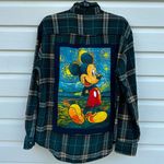 Plaid Shirt with Mickey Mouse Starry Night Design Green Size L Photo 1