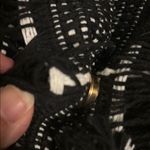 Black and White Woven Tote Bag with Tan Handles Photo 5