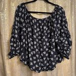 American Eagle  Black Textured Floral Boho Peasant Style Top Large NWT Photo 0