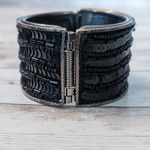 Vintage Hinged Bracelet Chunky Black Sequins Photo 2