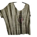 Piko  Tie-Dye Y2K Rhinestone Heart Print Top Womens Size S Oversized Green Boho Photo 3