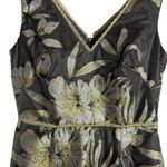 Marchesa Notte Gold Metallic Floral Print Asymmetrical Flounce Cocktail Dress 6 Photo 8