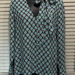 Chelsea 28 Teal/Brown Floral Chiffon Tie Long Sleeve Button Up Blouse Size XS Photo 0