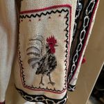 Storybook Knits Cardigan Sweater Cream Black Red Rooster Size Small Tassels Photo 3