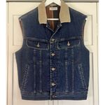 Claiborne Vintage denim vest flannel lined with corduroy collar small Blue Photo 9