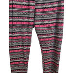 Just Cozy Pink Black Patterned Fair Isle Leggings Faux Fur Lined XL One Size Photo 0
