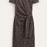 Boden Knot Front Short Sleeve Jersey Midi Dress Black Block Paisley Print Sz 4 Photo 3