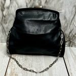 Kenneth Cole Black Leather Mini Bag Silver Chain Fold Over Kiss-lock Date Night Photo 2