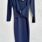 Chiara Boni  Long Sleeve Square Neck Bodycon Midi Dress Navy Blue Women's 42 / 6 Photo 0