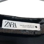 ZARA  Ruched Velvet Mini Dress Women’s XS Black Long Sleeve V-Neck Cocktail Photo 10