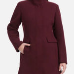 Vince Camuto  Women’s Faux Wool Deep Burgundy Pea Coat Medium NEW Photo 0