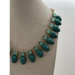 Women's Blue Water Drop Charm Beaded Gold Chain Pendant Necklace Sz 21” Photo 5