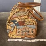 Unique Texas Themed Purse Handbag Tapestry Fabric Leather Handles and Trim Brown Photo 7