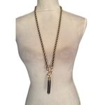 Gold & Black Rope Statement Necklace With Rhinestone Accents & Tassel Boho Chic Photo 0