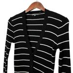 Vince Long Ribbed Cotton Cardigan Women’s Size Medium Black White Striped Photo 2