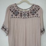 Knox Rose Boho Aztec Embroidered Swiss Dot Short Sleeves Blouse Top Photo 2
