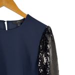 J.Crew  Black Sequin Sleeve Crepe Blouse in Navy Size Medium Holiday Preppy Photo 6