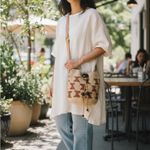 Handmade Raffia boho bucket Crossbody bag hand woven, Crochet & Leather Strap Tan Photo 1