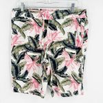 Per Se  Green Pink Floral Linen Blend Elastic Drawstring Waist Shorts Size PL Photo 0