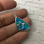 Sterling Silver Lab opal Turtle Necklace Blue Photo 6