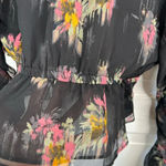 Steve Madden Women's Black Floral V-Neck Blouse Long Gathered Sleeve Size M Photo 5