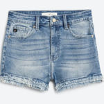 KanCan Madeline Triple Fray Hem High Rise Denim Cut Off Shorts Blue Size 27 Photo 0