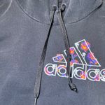 Adidas  Pullover Hoodie Womens Medium Black Floral Logo Sweatshirt Sporty Casual Photo 7