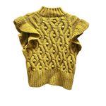 ZARA Yellow Chunky Cable Knit Ruffled Cap Sleeve Mock Neck Sweater Size Medium Photo 2