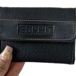 Esprit Vintage Black Faux Textured Leather Mini Zipper ID Pocket Wallet Key Ring Photo 0