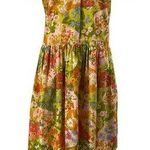 Vintage 60s Floral Butterfly Print Shirt Dress Midi High Neck Green Orange XL Photo 0