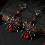 Spider Design With Red‎ Faux Zircon Inlaid Dangle Earrings Retro Goth Style Photo 0