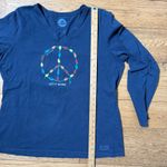 Life is Good Long Sleeve V Neck Peace Christmas SZ XL T Shirt Blue Photo 6