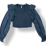 ZARA Stretchy Ruffle Sleeve Cropped Top Womens Size XS Gray Boho Photo 0